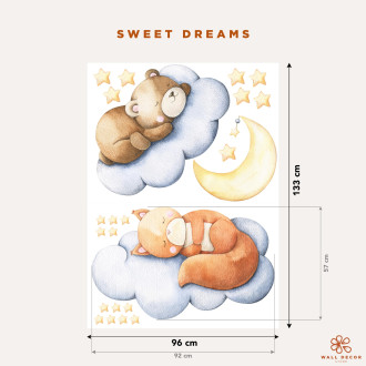 Adesivi da muro per bambini | Grandi dolci animali fanno la nanna sulle nuvole - Sweet Dreams | Wall Decor Store 2