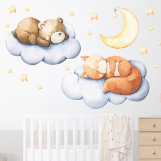 Adesivi da muro per bambini | Grandi dolci animali fanno la nanna sulle nuvole - Sweet Dreams | Wall Decor Store
