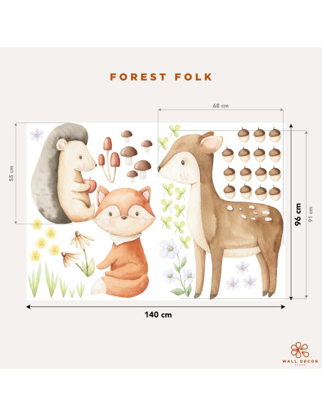Adesivi da muro per bambini | Serie Forest Folk - Adesivi da Muro con Animaletti del Bosco | Wall Decor Store