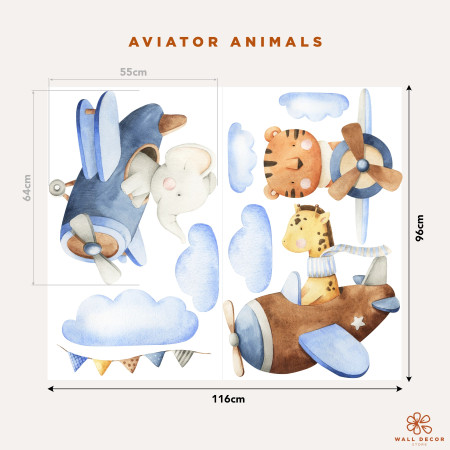 Adesivi da muro per bambini | Adesivi da Muro con Animaletti Aviatori - Aviator Animals| Wall Decor St | Wall Decor Store