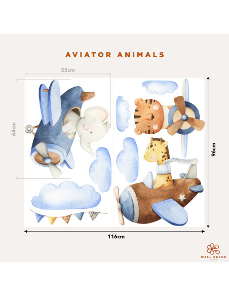 Wall stickers for children | Wall stickers featuring Aviator Animals | Wall Decor St | Wall Decor Store