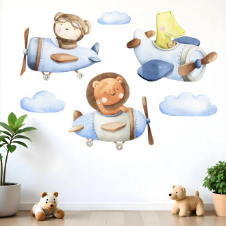 Adesivi da muro per bambini | Adesivi da Muro con Animaletti Aviatori - Aviator Animals| Wall Decor St | Wall Decor Store