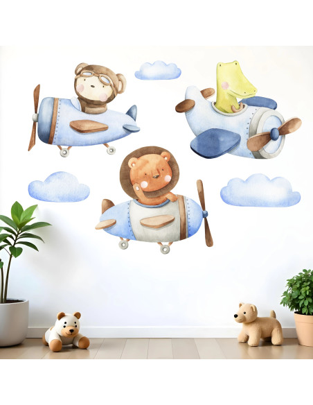 Adesivi da muro per bambini | Adesivi da Muro con Animaletti Aviatori - Aviator Animals| Wall Decor St | Wall Decor Store