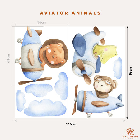 Wall stickers for children | Wall stickers featuring Aviator Animals | Wall Decor St | Wall Decor Store