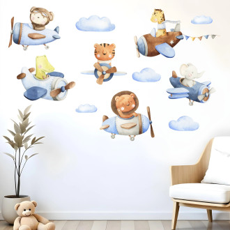 Adesivi da muro per bambini | Adesivi da Muro con Animaletti Aviatori - Aviator Animals| Wall Decor St | Wall Decor Store