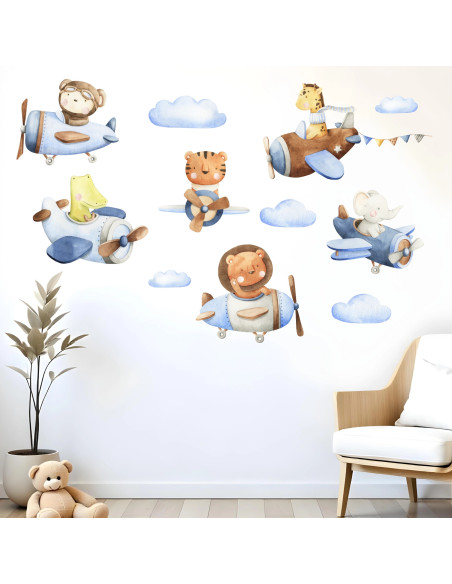 Wall stickers for children | Aviator Animals Wall Stickers | Wall Decor St | Wall Decor Store