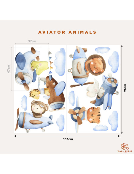 Wall stickers for children | Aviator Animals Wall Stickers | Wall Decor St | Wall Decor Store