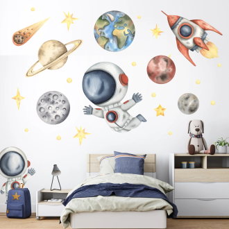 Astronaut and planet wall stickers for children – Space Explorers | Wall Decor Store