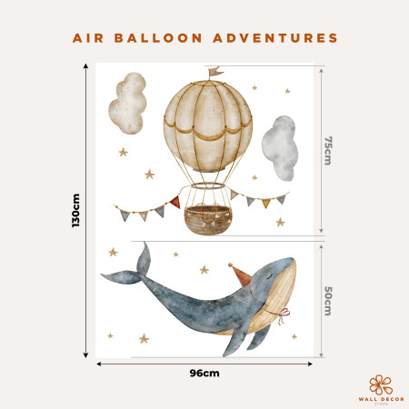 Flying whale and hot-air balloon wall stickers for children – Sky Whales | Wall Decor Store