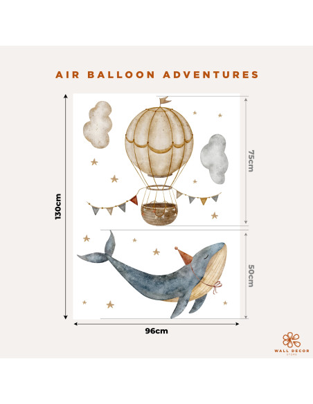Flying whale and hot-air balloon wall stickers for children – Sky Whales | Wall Decor Store