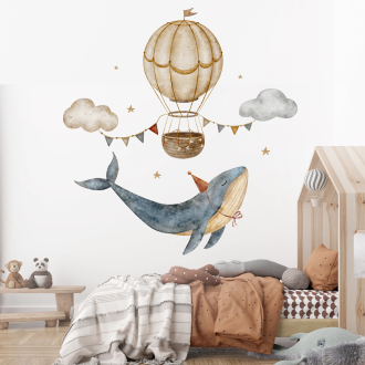 Flying whale and hot-air balloon wall stickers for children – Sky Whales | Wall Decor Store