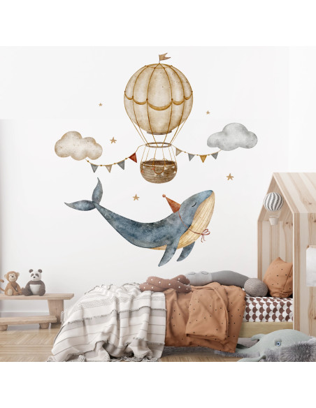 Flying whale and hot-air balloon wall stickers for children – Sky Whales | Wall Decor Store