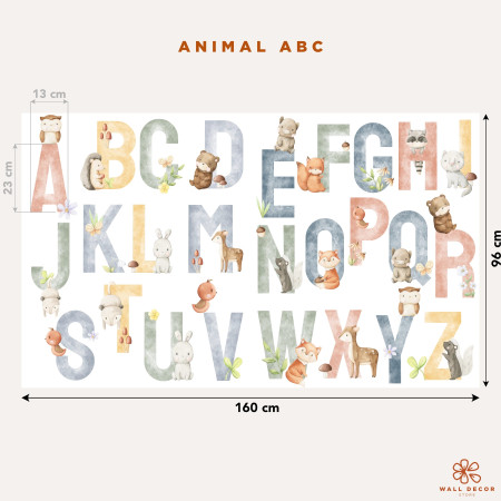 Adesivi murali alfabeto con animali per bambini – Animal ABC | Wall Decor Store