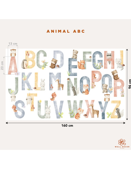 Adesivi murali alfabeto con animali per bambini – Animal ABC | Wall Decor Store