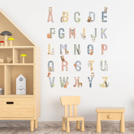 Adesivi murali alfabeto con animali per bambini – Animal ABC | Wall Decor Store