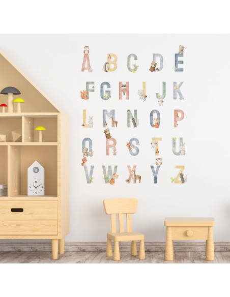 Adesivi murali alfabeto con animali per bambini – Animal ABC | Wall Decor Store