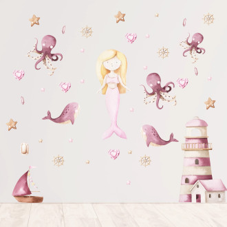 Adesivi murali sirena e animali marini per bambini – Sea Sparkles | Wall Decor Store