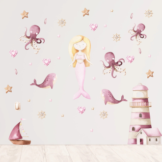 Mermaid and sea creature wall stickers for children – Sea Sparkles | Wall Decor Store