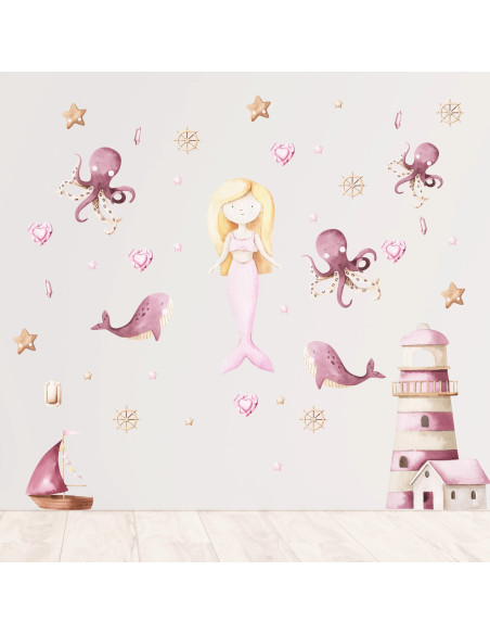 Mermaid and sea creature wall stickers for children – Sea Sparkles | Wall Decor Store