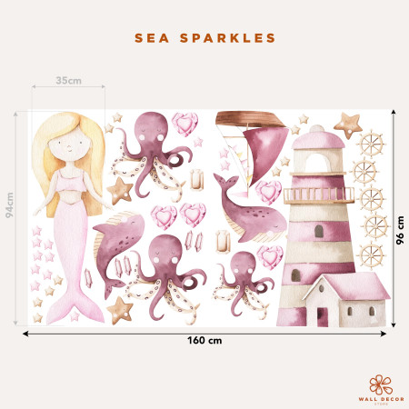 Mermaid and sea creature wall stickers for children – Sea Sparkles | Wall Decor Store