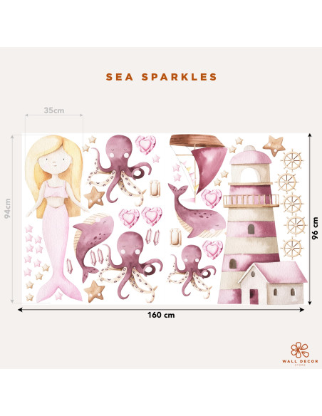 Adesivi murali sirena e animali marini per bambini – Sea Sparkles | Wall Decor Store