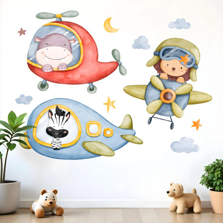 Wall stickers for children | Animal wall stickers featuring aeroplanes and rockets for children – Sky Animal | Wall Decor Store