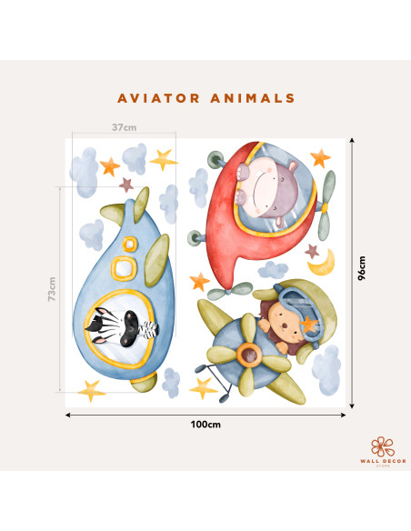 Adesivi da muro per bambini | Adesivi murali animali su aerei e razzi per bambini – Sky Animal | Wall Decor Store