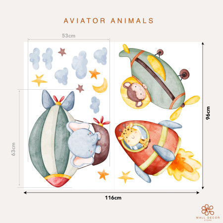 Adesivi da muro per bambini | Adesivi murali animali su aerei e razzi per bambini – Sky Animal | Wall Decor Store