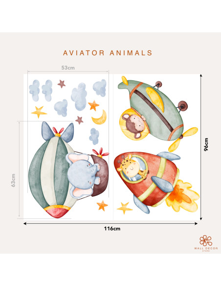 Adesivi da muro per bambini | Adesivi murali animali su aerei e razzi per bambini – Sky Animal | Wall Decor Store