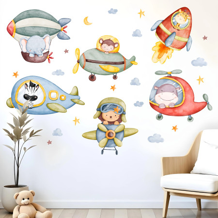 Wall stickers for children | Animal wall stickers featuring aeroplanes and rockets for children – Sky Animal | Wall Decor Store