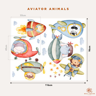 Wall stickers for children | Animal wall stickers featuring aeroplanes and rockets for children – Sky Animal | Wall Decor Store 2