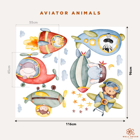 Wall stickers for children | Animal wall stickers featuring aeroplanes and rockets for children – Sky Animal | Wall Decor Store