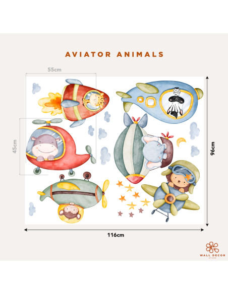Wall stickers for children | Animal wall stickers featuring aeroplanes and rockets for children – Sky Animal | Wall Decor Store