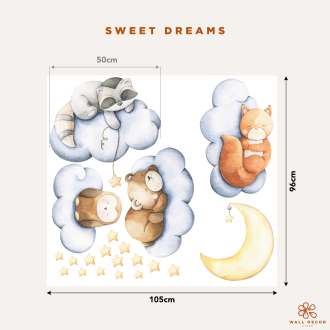 Wall stickers for children | Four cute little animals sleeping on clouds - Sweet Dreams | Wall Decor Store 2