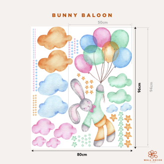 Adesivi murali con coniglietto in volo con palloncini | Wall Decor Store 2