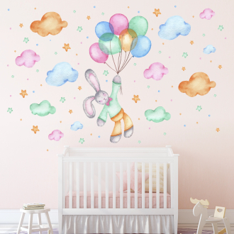 Wall stickers with a bunny and balloon pattern among clouds and stars | Wall Decor Store