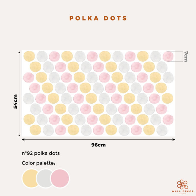 Adesivi murali per bambini Pois - Polka Dot colori rosa, giallo, grigio 2