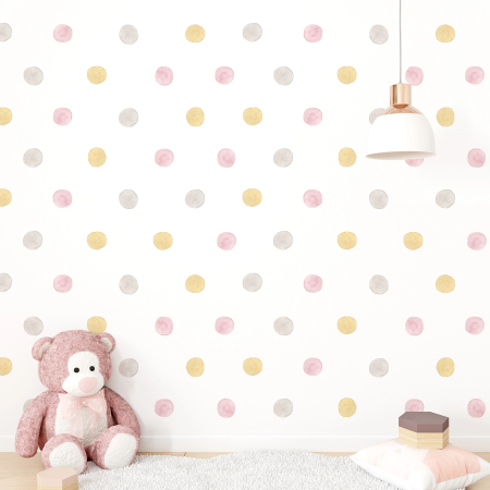 Pattern Wall Stickers | Watercolor Decorative Polka Dots in Grey, Pink and Yellow | Wall Decor Store