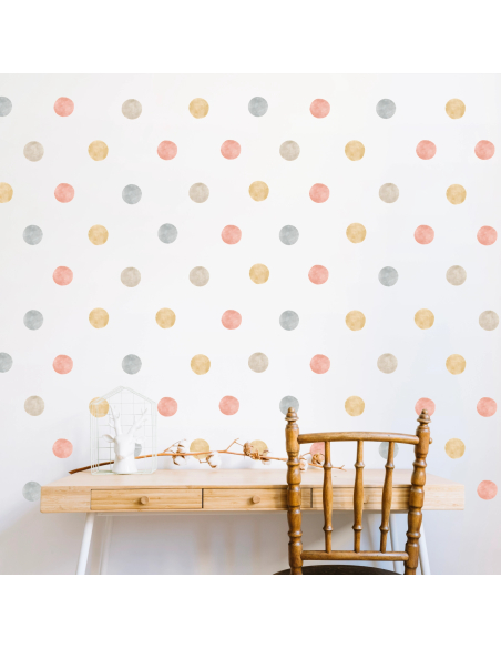 Adesivi murali per bambini Pois - Polka Dot colori giallo, sabbia, arancione, grigio