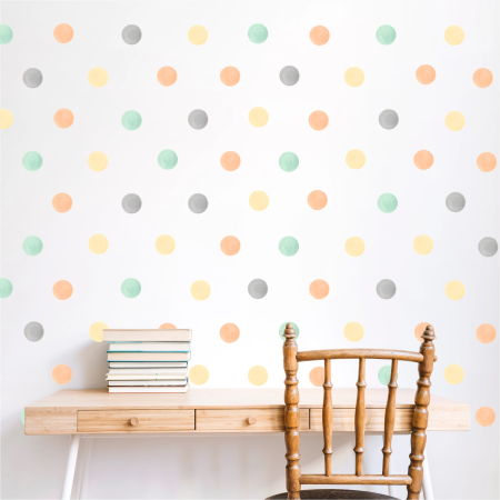 Pattern Wall Stickers | Watercolor Decorative Polka Dots in yellow, grey, orange, and green | Wall Decor Store