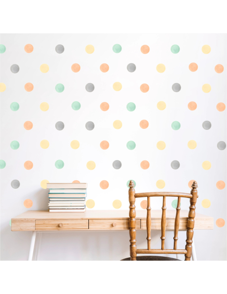 Pattern Wall Stickers | Watercolor Decorative Polka Dots in yellow, grey, orange, and green | Wall Decor Store