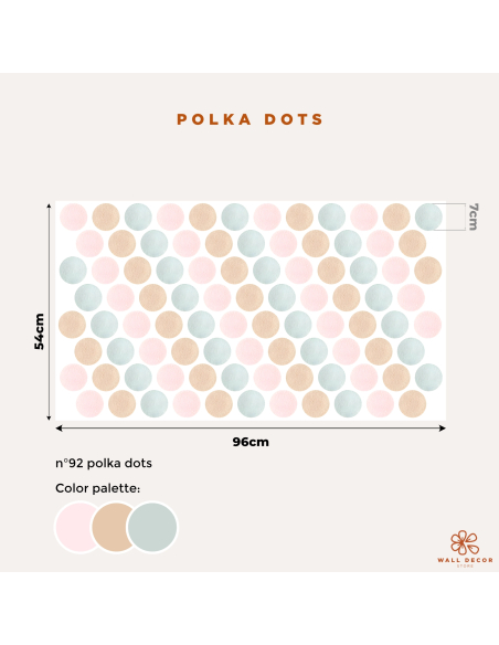 Adesivi murali per bambini Pois Polka Dot colori rosa, marrone, azzurro Misure 96 x 54  cm