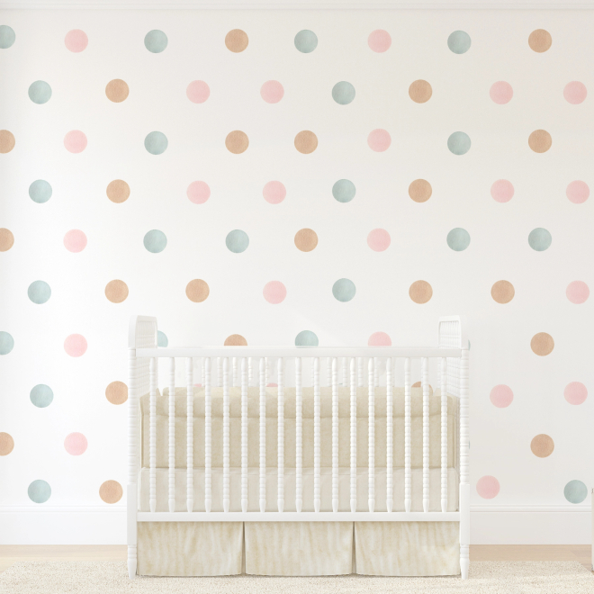 Adesivi murali per bambini Pois - Polka Dot colori rosa, marrone, azzurro