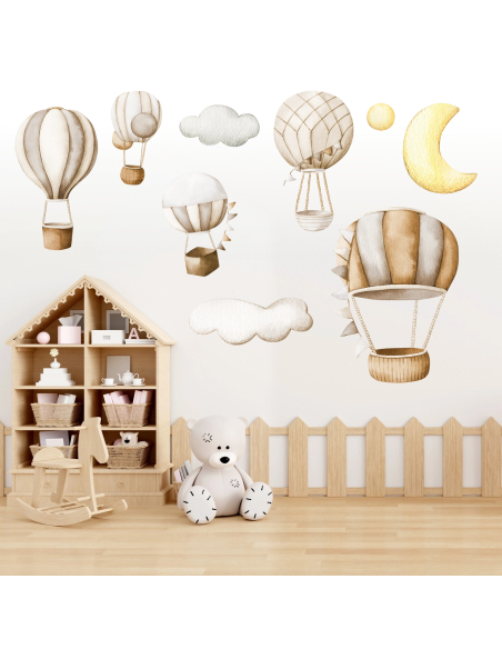 Wall stickers for children | Brown hot-air balloon decoration | Air Balloon Adventures | Wall Decor Store