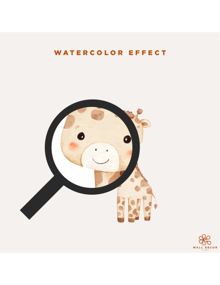 Dettaglio effetto acquerello adesivo murale giraffa safari per bambini