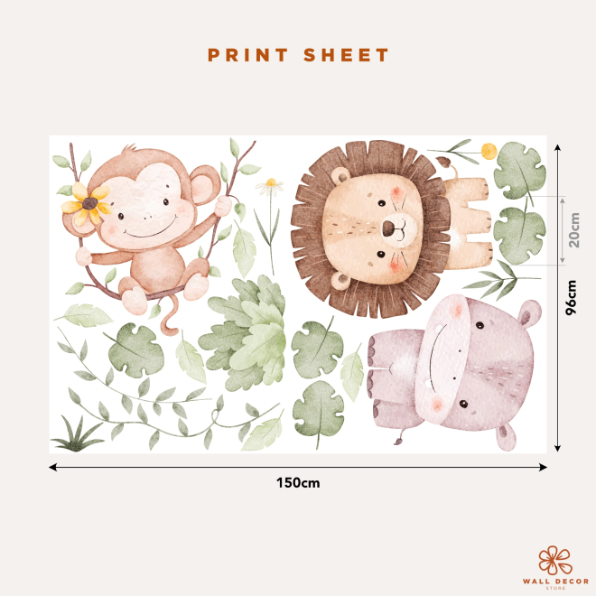 Adesivi da muro per bambini | Adesivi murali con animali della savana in un piccolo safari | Wall Decor Store 2