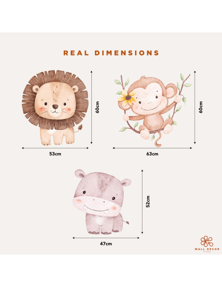 Adesivi da muro per bambini | Adesivi murali con animali della savana in un piccolo safari | Wall Decor Store