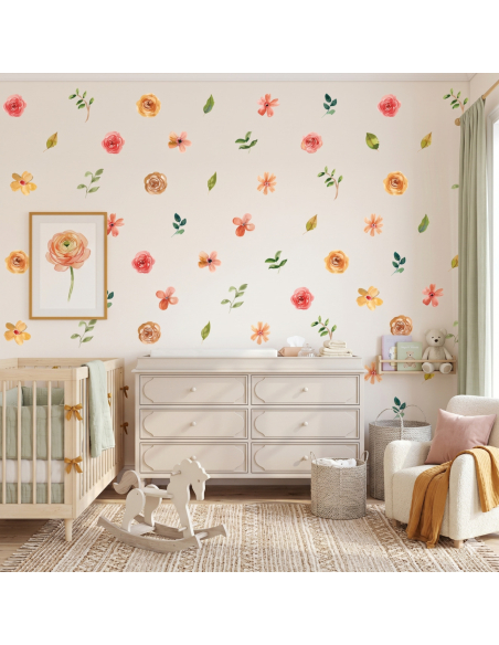 Idee per camerette decorate con adesivi murali a pattern con fiori
