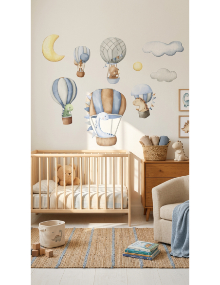 Nursery decoration idea with hot air balloons and dinosaurs