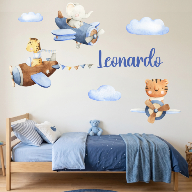 Aviator Animals Personalized Name Wall Sticker